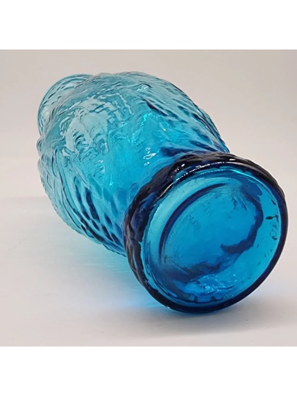 Blue Textured Glass Vase With Leaf Design 8-3/4